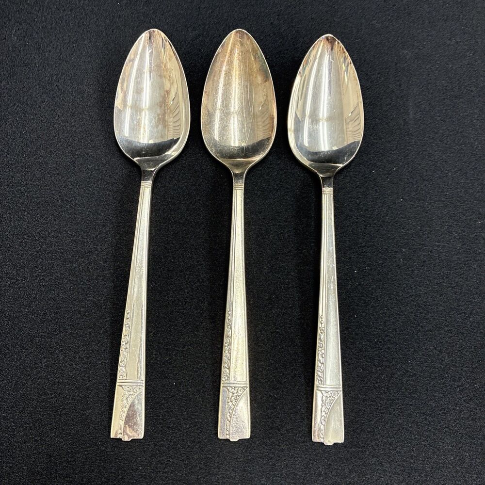 Vtg Oneida Caprice Nobility Silver Plated 3 Serving Table Spoons 8-1/2" Flatware